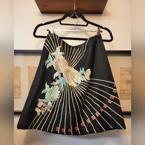 French Connection Black Embroided Midi Skirt